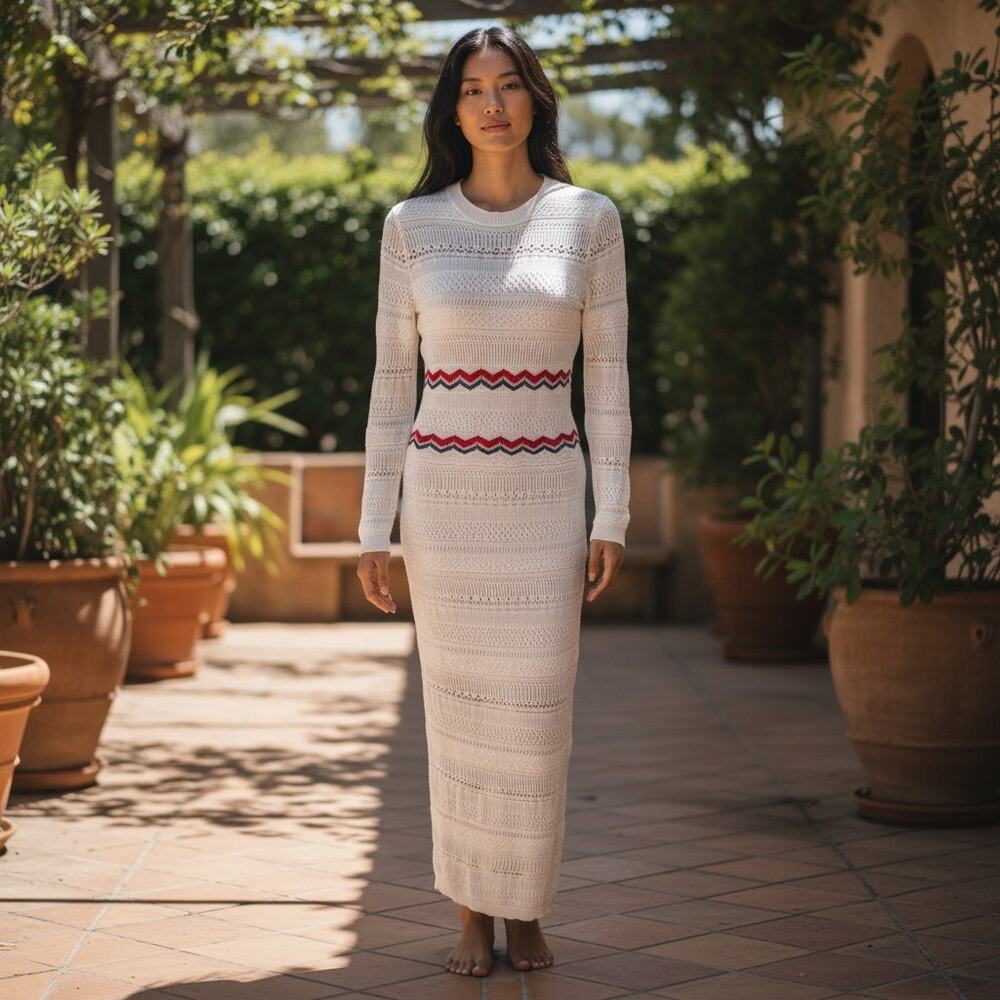 Saylor White Selmah Cotton Micro Pointelle Knit Midi Dress